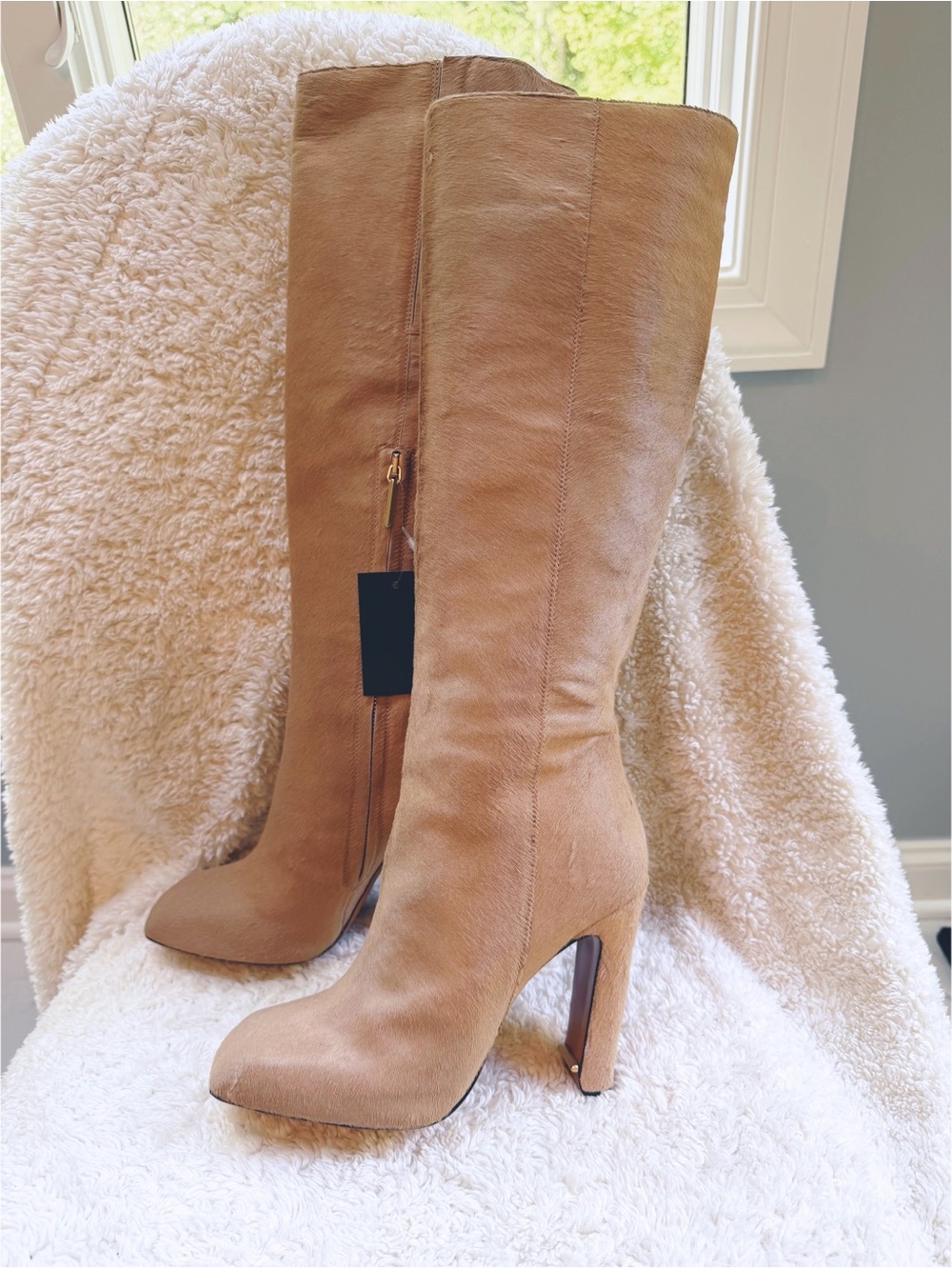 NWT Calvin Klein Calf Fur Knee-High Boots - Tan